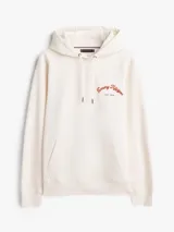 Buzo con capucha Tommy Hilfiger de color blanco, confeccionado en felpa de algodón regenerativo, con bolsillo tipo canguro y logo bordado en el pecho.