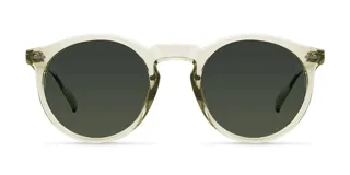 Lentes de sol unisex con montura redonda color gris y lentes verdes polarizadas con protección UV 400. Fabricados con policarbonato francés.