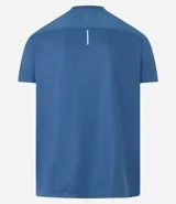 Remera deportiva de poliéster color gris claro, con cuello redondo, mangas cortas y recortes laterales de poliamida. Corte clásico.