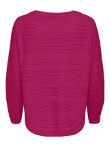 Sweater negro de punto acanalado con cuello redondo y manga larga, de calce regular.
