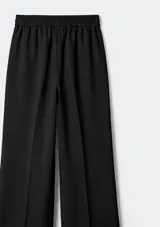 Pantalón de tiro medio con cintura elástica y corte recto de pierna ancha. Presenta pinzas frontales y bolsillos laterales.