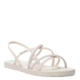 Sandalias Ipanema modelo Diversa Verao, color beige, con tiras de diseño trenzado y cierre de talón. Presentan detalles en color azul en la plantilla y lateral.
