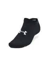 Medias deportivas tipo invisibles de la marca Under Armour, color negro con logo blanco bordado en el empeine y soporte para el arco.