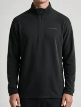Polar Merrell de hombre, color negro, con cuello alto y cierre frontal parcial de media cremallera. Presenta el logo de la marca bordado en el pecho.