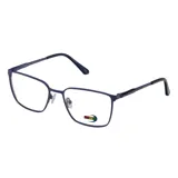 Armazón de anteojos MDQ modelo M35, de diseño rectangular con marco metálico en color azul mate. Cuenta con plaquetas ajustables y patillas delgadas con terminales ergonómicos.