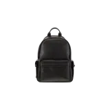 Mochila de cuero negro Brunello Cucinelli con diseño texturizado, bolsillo frontal con cierre y asa superior.