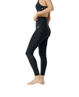 Calza deportiva de tiro alto con cintura ancha acanalada, confeccionada en tejido elástico con efecto lavado.