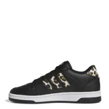 Championes Adidas Break Start Low de color negro con suela blanca. Presentan diseño de perfil bajo, puntera perforada y las icónicas tres tiras de la marca con estampado animal print tipo leopardo, mismo motivo presente en el talón.