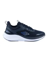 Championes deportivos Umbro modelo Vanta, color azul marino con detalles en azul claro y suela blanca. Confeccionados en malla transpirable y materiales sintéticos, ideales para entrenamiento y uso diario.