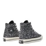 Championes Converse Chuck 70 Hi, unisex, color negro con textura brillante y detalles plateados.
