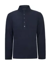 Buzo de polar color azul marino con cuello alto y cierre parcial de botones a presión en el frente. De manga larga y calce recto.