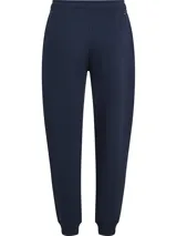 Pantalón tipo jogger de corte regular, color azul marino, con cintura elástica con cordón ajustable, puños elásticos en los tobillos y logo de la marca bordado en la pierna.
