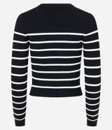 Blusa de punto de viscosa con cuello redondo, mangas largas y diseño de rayas horizontales contrastantes.