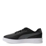 Championes Puma modelo Court Lally Feline, color negro con suela blanca y franja lateral con estampado animal print.
