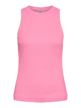 Musculosa de algodón color rosado, de cuello redondo y textura acanalada, con diseño sin mangas y corte regular.