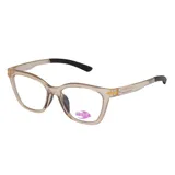 Armazón de lentes recetados MDQ modelo GT10, con frente y patillas de acetato transparente en tono grisáceo y terminales de patilla en color negro.