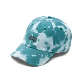 Gorra de béisbol Vans de seis paneles, color celeste con estampado tie-dye y logo bordado en el frente.