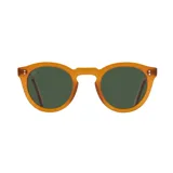 Lentes de sol Indie modelo Etna, con montura redonda color ámbar y lentes polarizadas color verde.