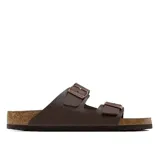 Sandalias Birkenstock Arizona para hombre, color marrón oscuro, con dos correas ajustables con hebillas metálicas y plantilla anatómica de corcho y látex.