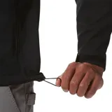 Campera Columbia Ascender Softshell negra, resistente al viento y al agua, con cierre frontal completo, cuello alto, bolsillos laterales con cierre y bolsillo en el pecho con cierre.