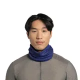 Bufanda tubular Buff modelo Dryflx, de diseño elástico y sin costuras, en color azul con textura jaspeada.