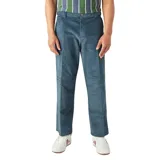 Pantalón de pana azul con corte recto y detalles de costuras reforzadas en las rodillas.