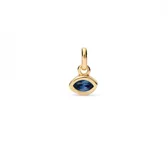 Dije charm bañado en oro 18k con cristal azul en forma de ojo.