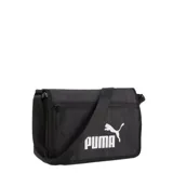 Bandolera Puma modelo Base X Body, color negro con textura sutil. Presenta cierre frontal con cremallera, correa ajustable para el hombro y logo de la marca estampado en blanco en la parte inferior.