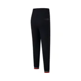 Pantalón de jogging negro de los Los Angeles Lakers con cordón ajustable en la cintura, puños acanalados en tonos violeta y negro, y estampados gráficos laterales con el logo del equipo.