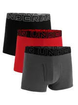 Pack de tres boxers Under Armour de ajuste cómodo, con cintura elástica con logo de la marca. Incluye un modelo negro, uno rojo y uno gris melange.