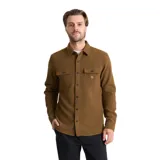 Camisa de manga larga Roark modelo Nordsman, confeccionada en tejido de mezcla de lana. Presenta cuello clásico, cierre frontal con botones, dos bolsillos frontales con solapa y botones, y paneles reforzados en los codos.