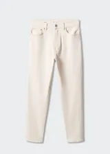 Jeans de corte mom fit y tiro alto, confeccionados en tejido de algodón con un toque de elastano. Presentan diseño clásico de cinco bolsillos, cierre frontal con cremallera y botón, y largo al tobillo.