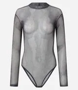 Body de tul transparente Cortelle con estampado animal print, de manga larga, cuello alto y corte ajustado.
