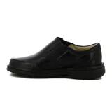 Zapato mocasín negro de cuero para hombre, con elástico en el empeine.