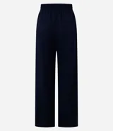 Pantalón recto de piqué azul marino, de tiro alto con cintura elástica y cordón ajustable.