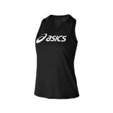 Musculosa Asics de mujer color negro con logo blanco estampado en el frente. Confeccionada con tejido de punto de secado rápido y materiales reciclados.