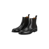 Botas Chelsea Magnanni de cuero negro con paneles elásticos laterales y tirador trasero.