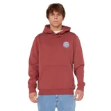 Canguro rojo con capucha y bolsillo tipo canguro. Estampado circular con el logo de Rip Curl en el pecho.