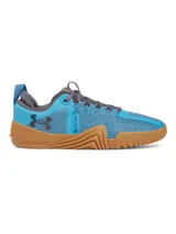 Championes de entrenamiento Under Armour modelo TriBase Reign 6, color azul brillante con suela de goma color caramelo. Presentan tecnología UA WARP en la parte superior para mayor sujeción, mediasuela de doble densidad y tecnología TriBase para maximizar el contacto con el suelo y la estabilidad durante ejercicios de levantamiento y movimientos dinámicos.