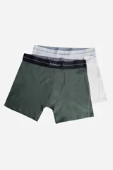 Pack de dos bóxers lisos de la marca Mistral, confeccionados en algodón con elastano. Presentan cintura elástica con el logo de la marca estampado y costuras reforzadas.