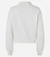 Buzo suéter de chenille color azul marino, con cuello alto y rib en puños, cuello y bajo.