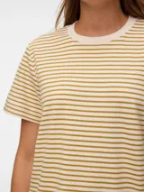 Remera de manga corta con hombros caídos y cuello redondo, de corte regular, confeccionada en algodón orgánico con diseño de rayas horizontales.