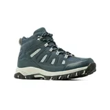 Bota de trekking Hi-Tec modelo Becky, color beige, con diseño de caña media, paneles de malla transpirable y refuerzos de gamuza sintética. Cuenta con suela de goma dentada para mayor tracción y tecnología Memory Foam en la plantilla.