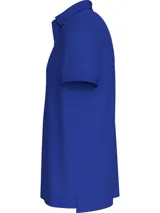 Chomba azul de Tommy Hilfiger, modelo 1985, de corte regular, con cuello tipo chomba, cartera de dos botones, mangas cortas y logo bordado en el pecho.