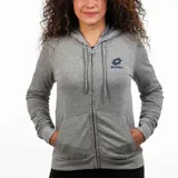 Canguro Lotto gris con cierre frontal, capucha y logo estampado en el pecho.