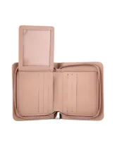 Monedero pequeño color plateado, marca Terrano, con cierre perimetral y logo metálico en el frente.