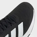 Championes de entrenamiento Adidas Dropset Control, color negro con las tres tiras características en blanco y detalles en la suela y talón. Confeccionados en malla transpirable, ideales para levantamiento de pesas y entrenamiento funcional.