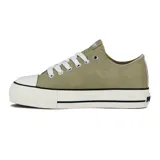Championes urbanos Pony modelo Fifth Ave, color verde oliva, con plataforma blanca y cordones blancos.