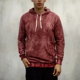 Canguro bordó jaspeado con capucha y cordones blancos, bolsillo tipo canguro y logo estampado en el pecho. Corte clásico.