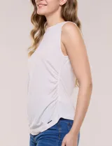 Musculosa blanca de modal y lyocell, de marca Elie Tahari, con escote a la base, sin mangas y frunces drapeados en los laterales.
